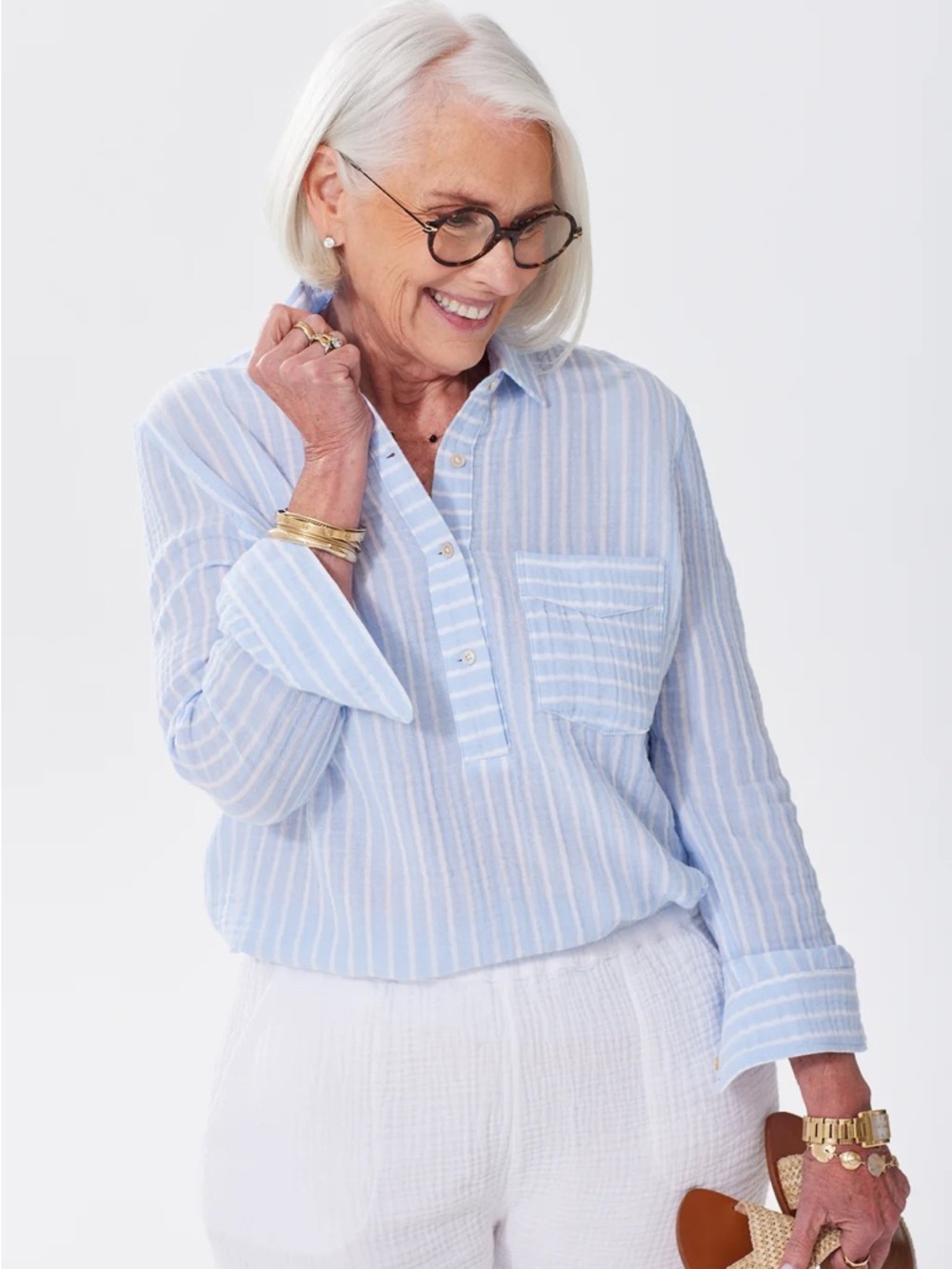 Alice Walk medium TAN Striped Pullover Shirt
